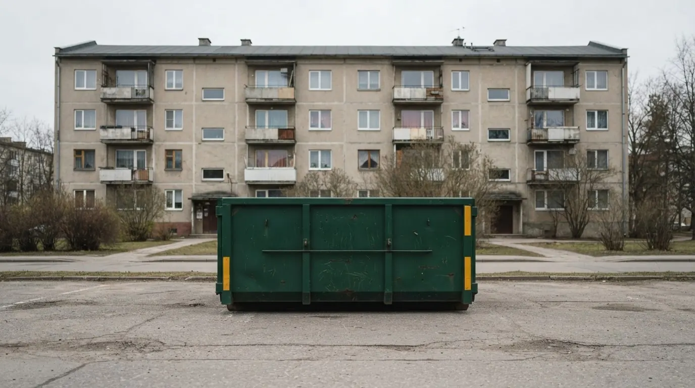 Tühi konteiner kortermaja ees